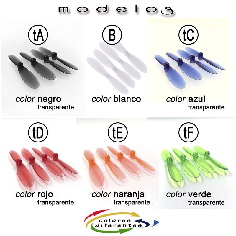 Hélices Transparentes HUBSAN X4 H107 H107L H107C H107D H108C QX90 Multicolores.