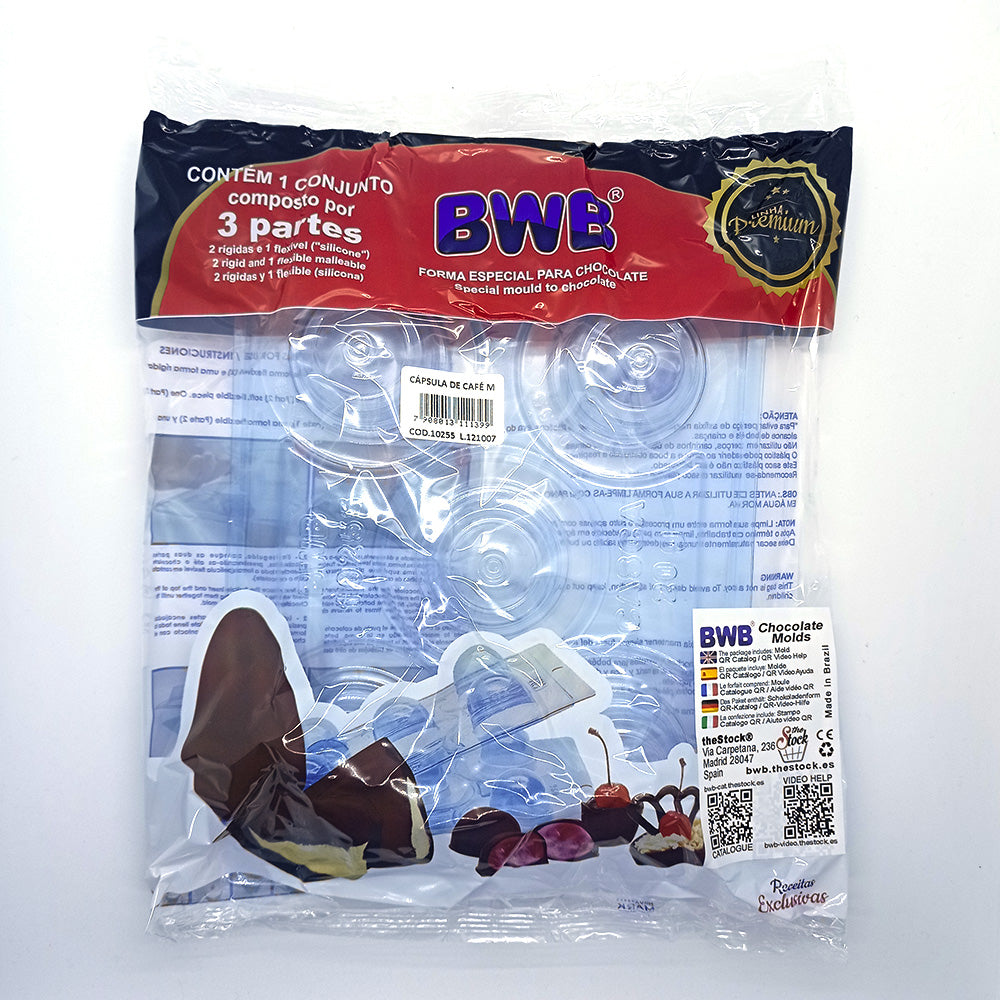 BWB 10255 Molde Cápsula de café Especial 3 partes Forma con silicona para chocolate caliente de 5 Cavidades de 20-60g Plástico PET Tridimensional Accesorios y utensilios reposteria
