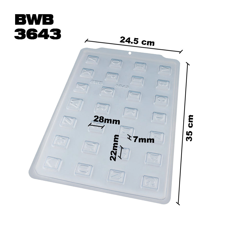 BWB 3643 Molde Semiprofesional Tableta abecedário Trufas y bombones para chocolate caliente Forma Simple 28 Cavidades 4g Plástico PET Transparente Tridimensional Accesorios y utensilios
