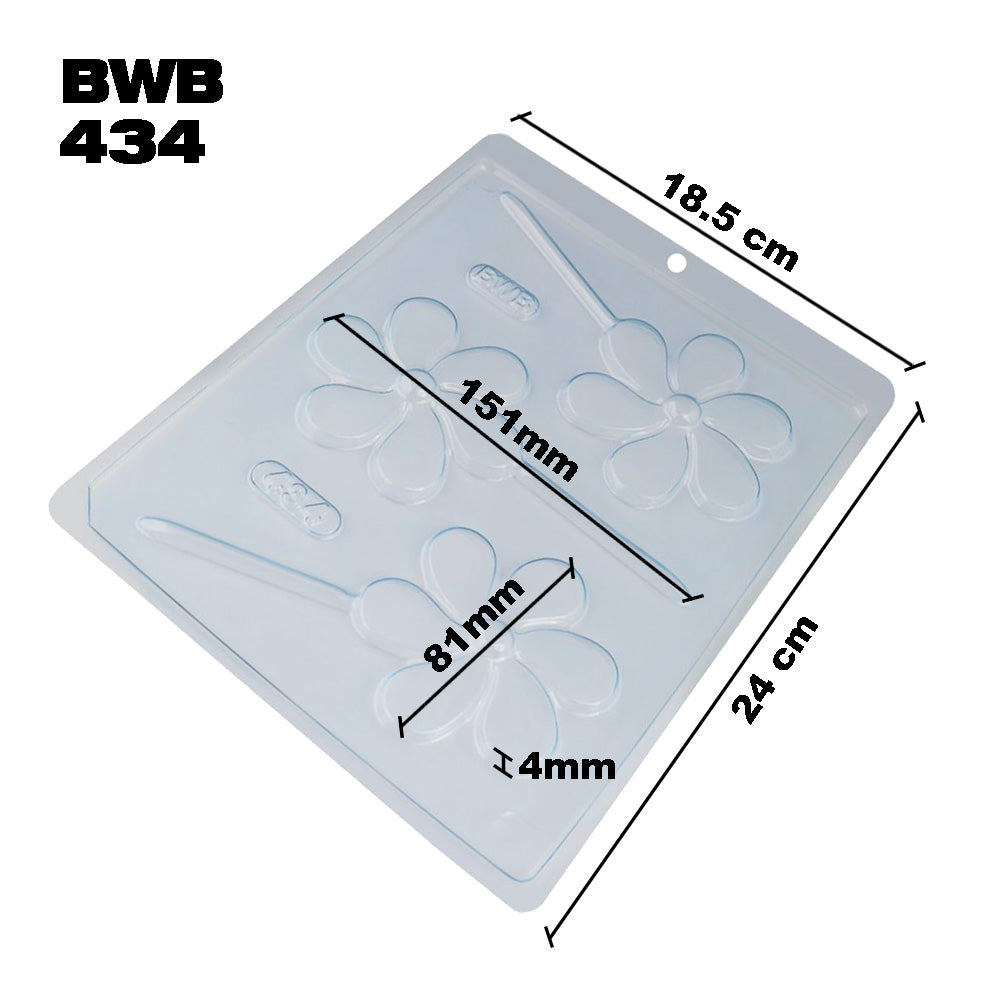 BWB 434 Molde Flor Piruleta para chocolate caliente Forma Simples con 3 Cavidades de 25g Material Plástico PET Transparente Tridimensional Bombones Accesorios y utensilios de reposteria