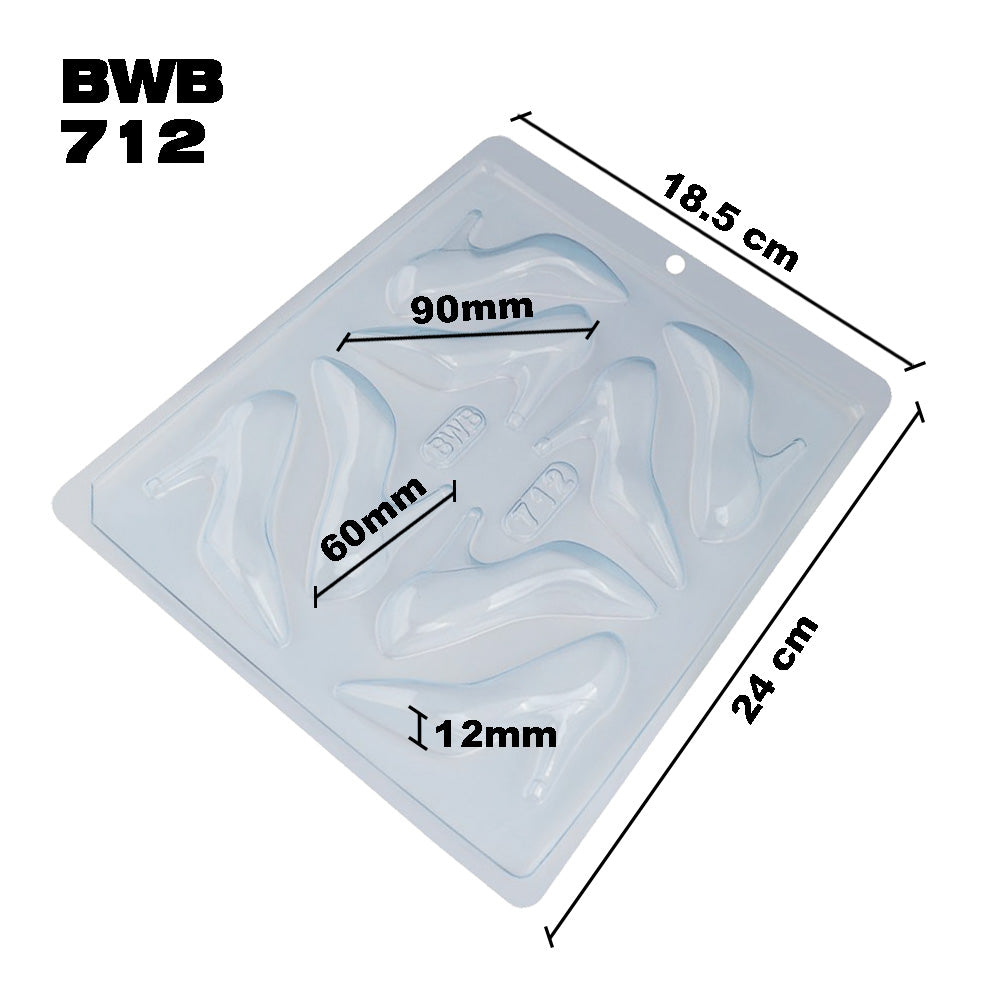 BWB 712 Molde Zapatito para chocolate caliente Forma Simples con 8 Cavidades de 35g Material Plástico PET Transparente Tridimensional Bombones Accesorios y utensilios de reposteria