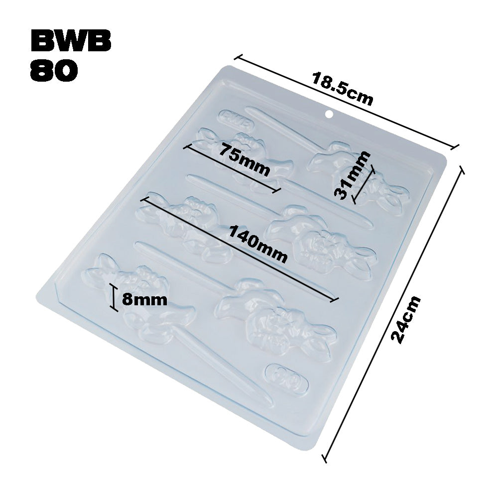 BWB 80 Molde Conejo pequeño Piruleta para chocolate caliente Forma Simples con 6 Cavidades de 14g Material Plástico PET Transparente Tridimensional Bombones Accesorios y utensilios reposteria