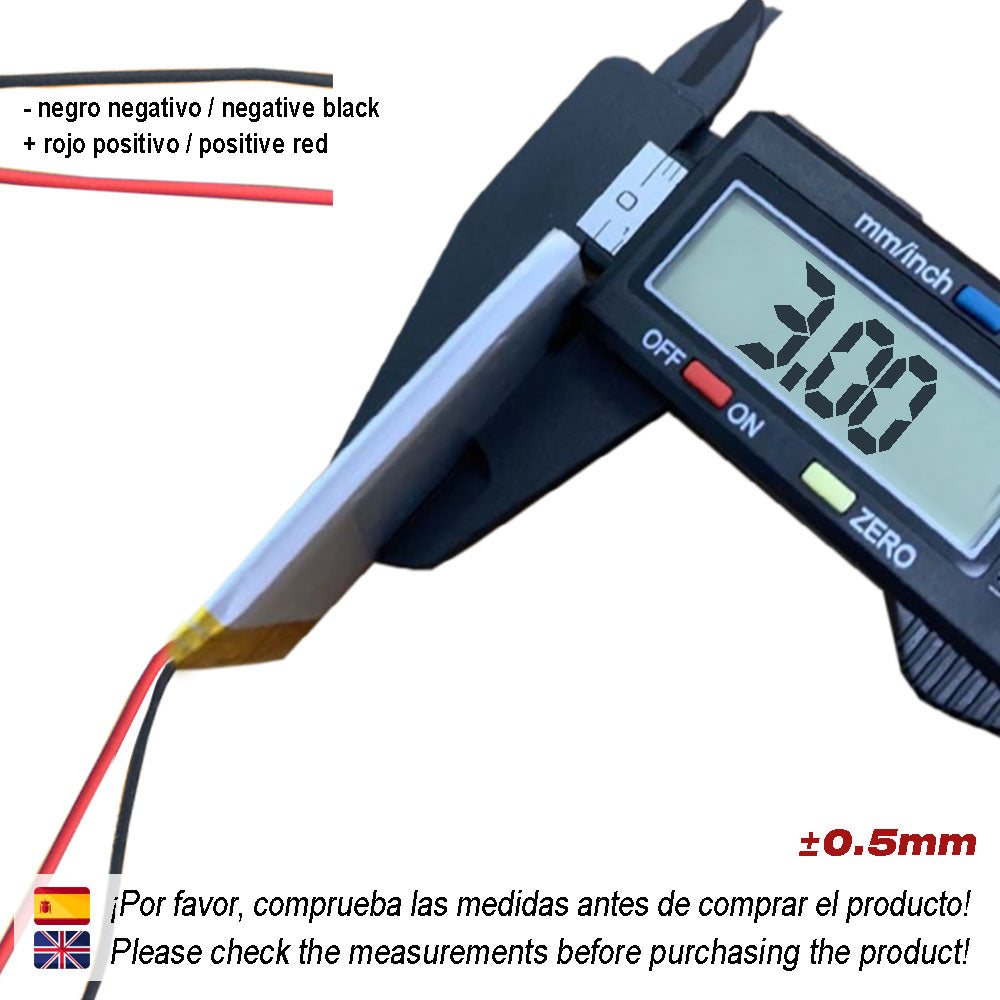 Batería 303040 LiPo 3.7V 450mAh 1.665Wh 1S 5C Liter Energy Battery para Electrónica Recargable teléfono portátil vídeo smartwatch Reloj GPS - No Apta para Radio Control 42x30x3mm (450mAh|303040)