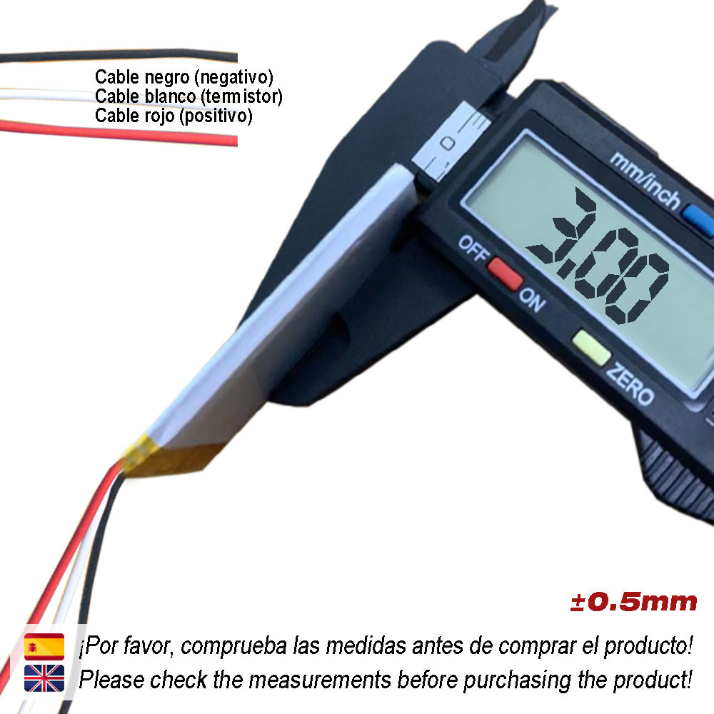 Batería 3 Cables 302323 LiPo 3.7V 125mAh 0.437Wh 1S 5C Liter Energy Battery Recargable con PCM termistor NTC smartwatch Reloj electrónica No Apta para Radio Control 25x23x3mm (3P|125mAh|302323)