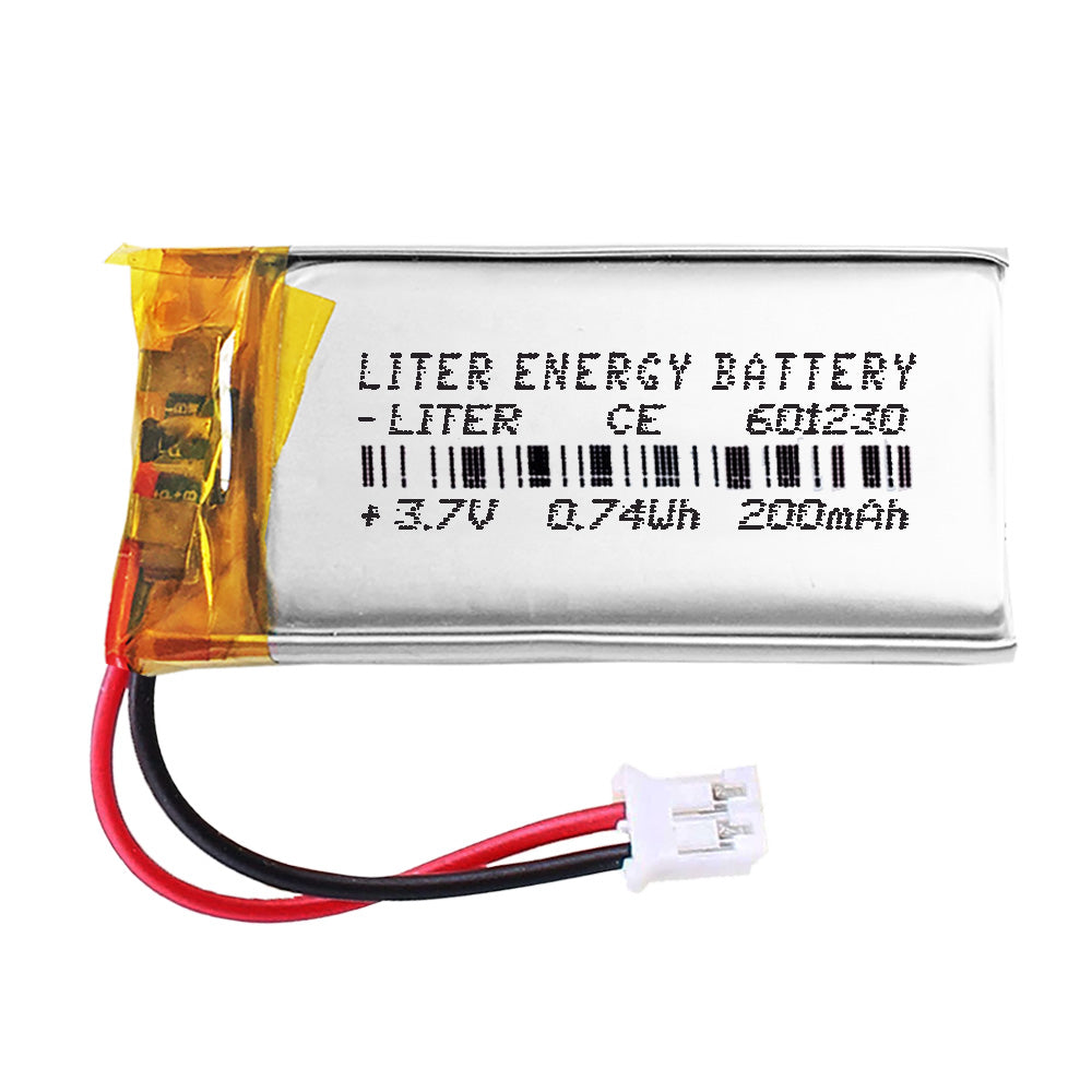 Batería 601230 LiPo 3.7V 200mAh 0.74Wh Recargable Conector PH2.0 (JST-PHR-02) Tipo B Litio: Asegúrese Que la polaridad del Dispositivo Coincide con la batería 32x12x6mm (PH2|200mAh|601230)