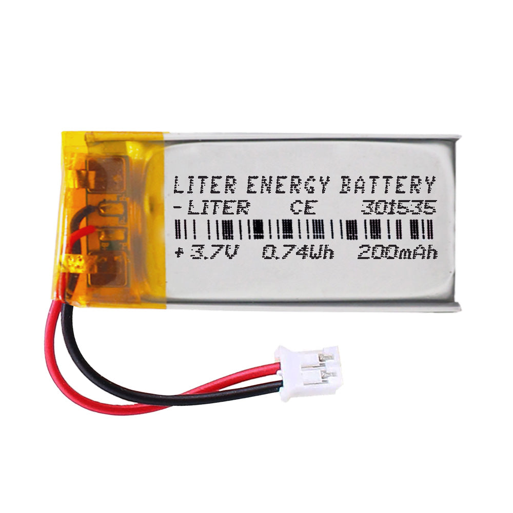Batería 301535 LiPo 3.7V 200mAh 0.74Wh Recargable Conector PH2.0 (JST-PHR-02) Tipo B Litio: Asegúrese Que la polaridad del Dispositivo Coincide con la batería 37x15x3mm (PH2|200mAh|301535)