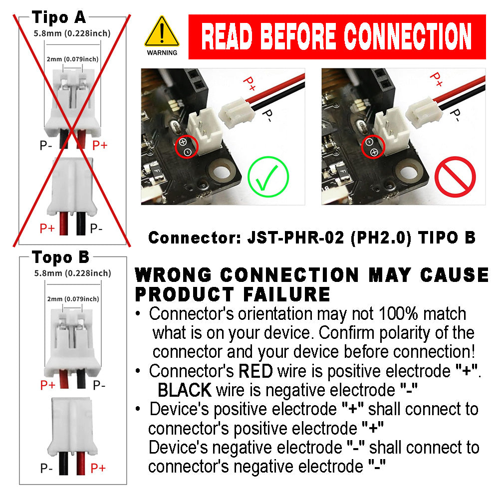 Batería 101440 LiPo 3.7V 650mAh 2.405Wh Recargable Conector PH2.0 (JST-PHR-02) Tipo B Litio: Asegúrese Que la polaridad del Dispositivo Coincide con la batería 42x14x10mm (PH2|650mAh|101440)