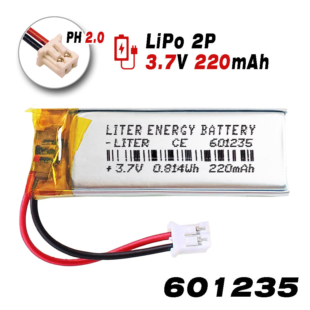 Batería 501537 LiPo 3.7V 230mAh 0.851Wh Recargable Conector PH2.0 (JST-PHR-02) Tipo B Litio: Asegúrese Que la polaridad del Dispositivo Coincide con la batería 39x15x5mm (PH2|230mAh|501537)