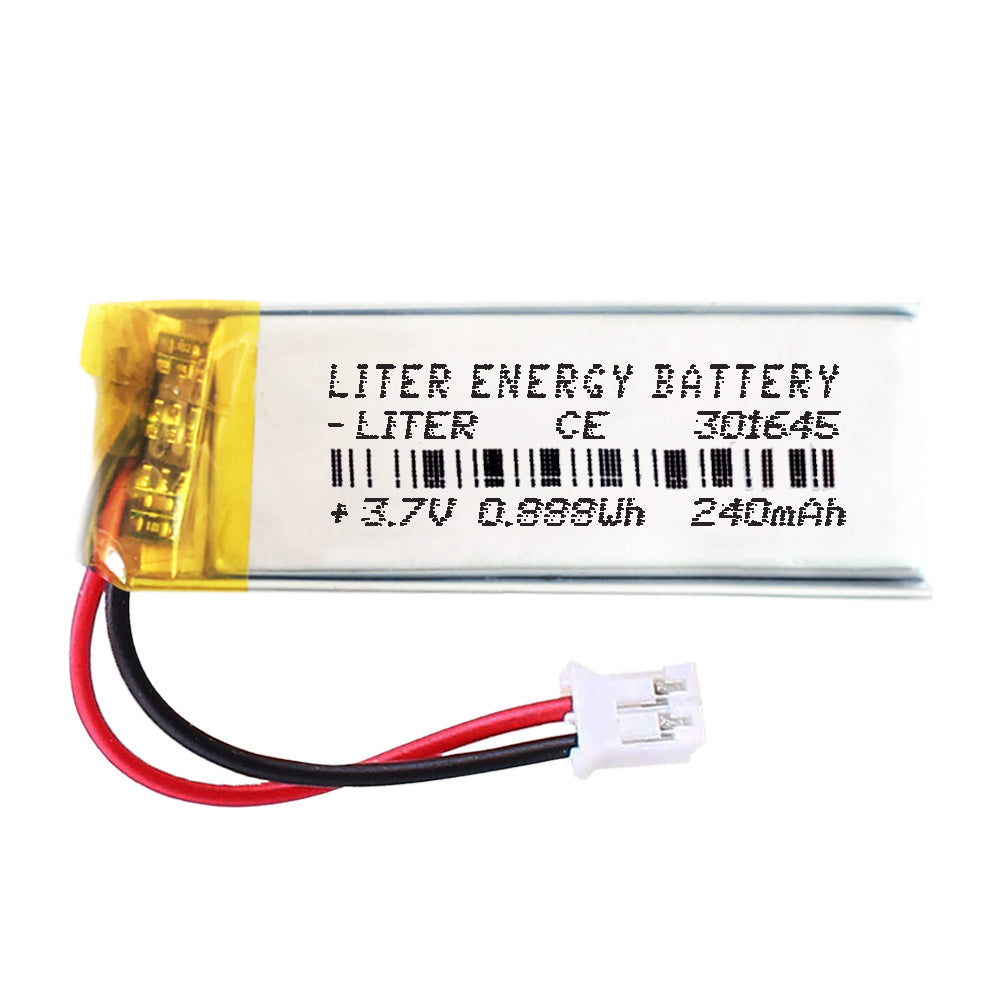 Batería 301645 LiPo 3.7V 240mAh 0.888Wh Recargable Conector PH2.0 (JST-PHR-02) Tipo B Litio: Asegúrese Que la polaridad del Dispositivo Coincide con la batería 47x16x3mm (PH2|240mAh|301645)