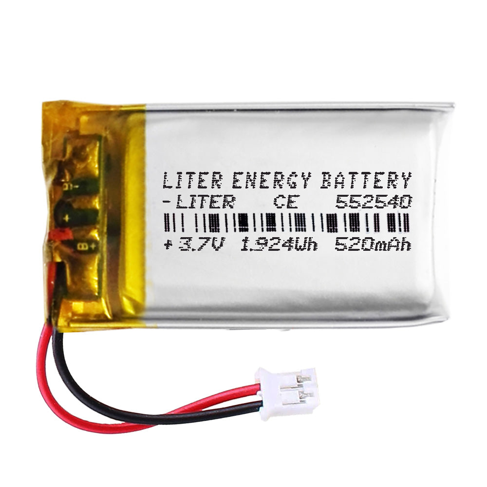 Batería 552540 LiPo 3.7V 520mAh 1.924Wh Recargable Conector PH2.0 (JST-PHR-02) Tipo B Litio: Asegúrese Que la polaridad del Dispositivo Coincide con la batería 42x25x5.5mm (PH2|520mAh|552540)