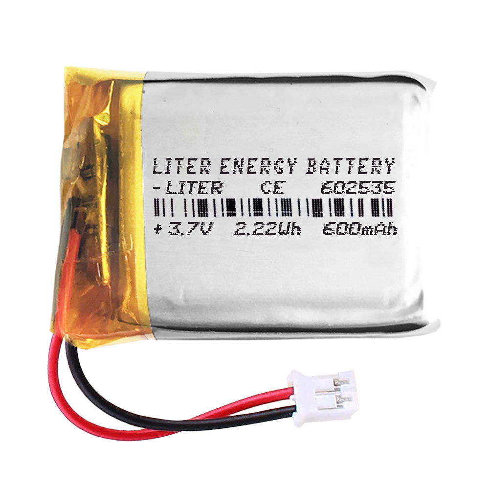 Batería 602535 LiPo 3.7V 600mAh 2.22Wh Recargable Conector PH2.0 (JST-PHR-02) Tipo B Litio: Asegúrese Que la polaridad del Dispositivo Coincide con la batería 37x25x6mm (PH2|600mAh|602535)