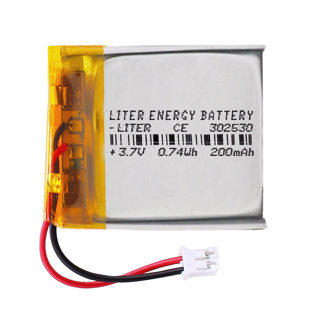 Batería 302530 LiPo 3.7V 200mAh 0.74Wh Recargable Conector PH2.0 (JST-PHR-02) Tipo B Litio: Asegúrese Que la polaridad del Dispositivo Coincide con la batería 32x25x3mm (PH2|200mAh|302530)