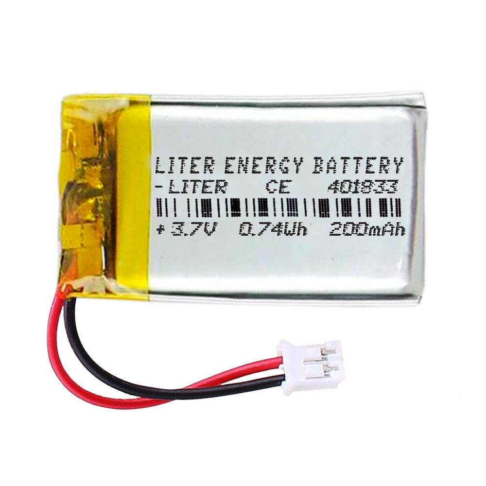 Batería 401833 LiPo 3.7V 200mAh 0.74Wh Recargable Conector PH2.0 (JST-PHR-02) Tipo B Litio: Asegúrese Que la polaridad del Dispositivo Coincide con la batería 35x18x4mm (PH2|200mAh|401833)