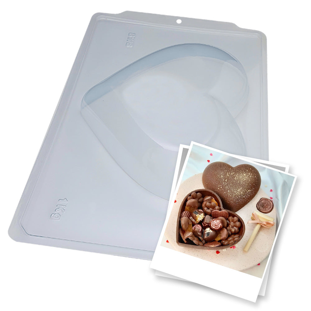 BWB SP 47 Molde Semiprofesional 3 partes Corazón 1kg cáscara 315g para chocolate caliente 1 Agujero 0.315-1kg de Plástico PET Tridimensional Accesorios y utensilios de reposteria