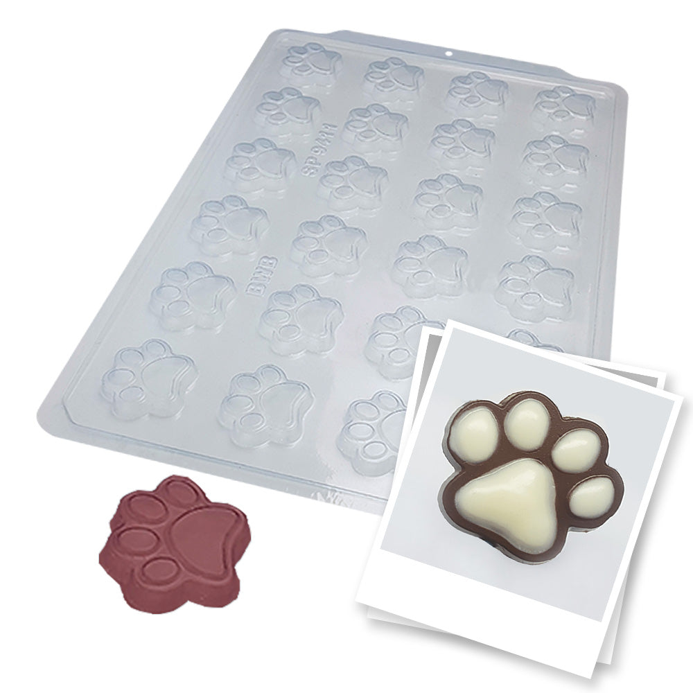 BWB SP 9411 Molde Semiprofesional Pata perro Trufas y bombones para chocolate caliente Forma Simple de 24 Cavidades de 11g Plástico PET Transparente Tridimensional Accesorios y utensilios
