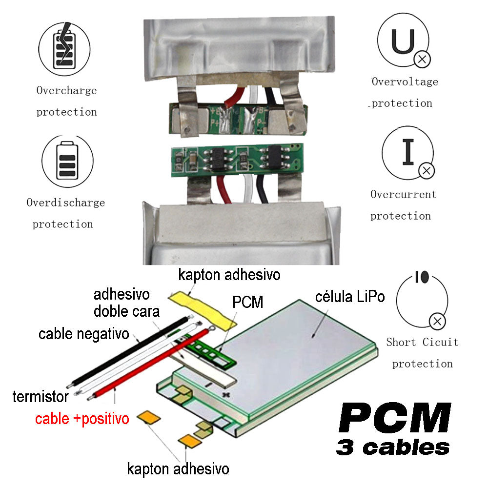 Batería 3 cables 481540 LiPo 3.7V 240mAh 0.888Wh 1S 5C Liter Energy Battery Recargable con PCM termistor NTC smartwatch reloj electrónica No apta para Radio Control 42x15x5mm (3P|240mAh|481540)