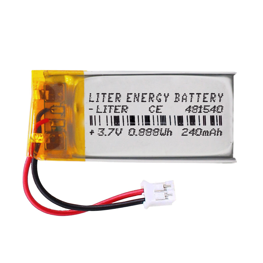 Batería 481540 LiPo 3.7V 240mAh 0.888Wh Recargable Conector PH2.0 (JST-PHR-02) Tipo B Litio: Asegúrese Que la polaridad del Dispositivo Coincide con la batería 42x15x5mm (PH2|240mAh|481540)