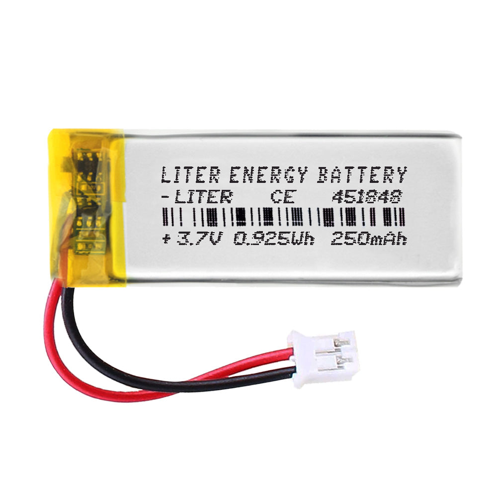 Batería 451848 LiPo 3.7V 250mAh 0.925Wh Recargable Conector PH2.0 (JST-PHR-02) Tipo B Litio: Asegúrese Que la polaridad del Dispositivo Coincide con la batería 50x18x4.5mm(PH2|250mAh|451848)
