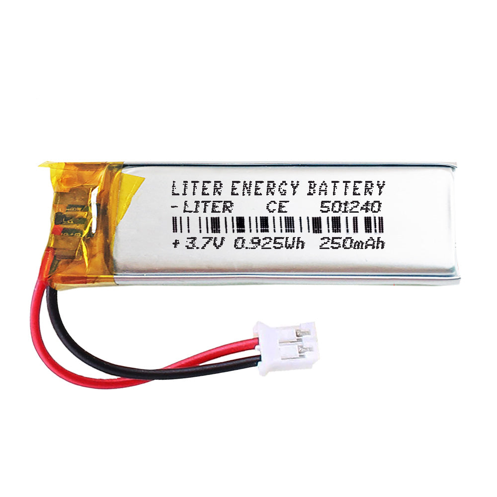 Batería 501240 LiPo 3.7V 250mAh 0.925Wh Recargable Conector PH2.0 (JST-PHR-02) Tipo B Litio: Asegúrese Que la polaridad del Dispositivo Coincide con la batería 42x12x5mm (PH2|250mAh|501240)