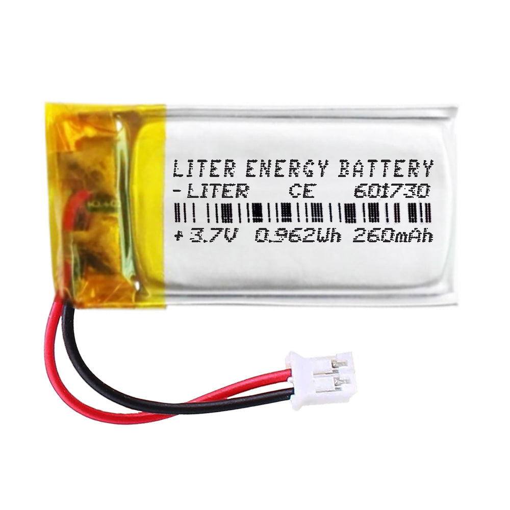 Batería 601730 LiPo 3.7V 260mAh 0.962Wh Recargable Conector PH2.0 (JST-PHR-02) Tipo B Litio: Asegúrese Que la polaridad del Dispositivo Coincide con la batería 32x17x6mm (PH2|260mAh|601730)