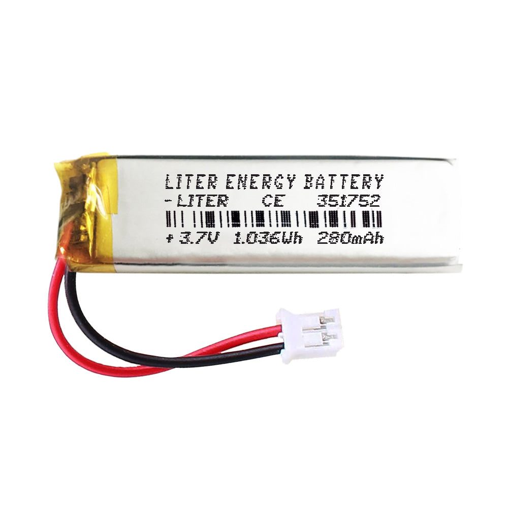 Batería 351752 LiPo 3.7V 280mAh 1.036Wh Recargable Conector PH2.0 (JST-PHR-02) Tipo B Litio: Asegúrese Que la polaridad del Dispositivo Coincide con la batería 54x17x3.5mm(PH2|280mAh|351752)