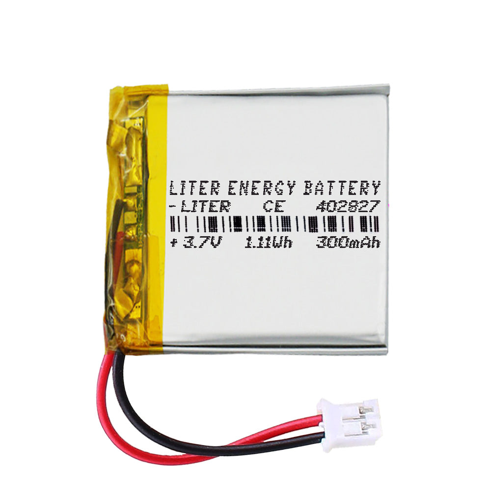 Batería 402827 LiPo 3.7V 300mAh 1.11Wh Recargable Conector PH2.0 (JST-PHR-02) Tipo B Litio: Asegúrese Que la polaridad del Dispositivo Coincide con la batería 29x28x4mm (PH2|300mAh|402827)