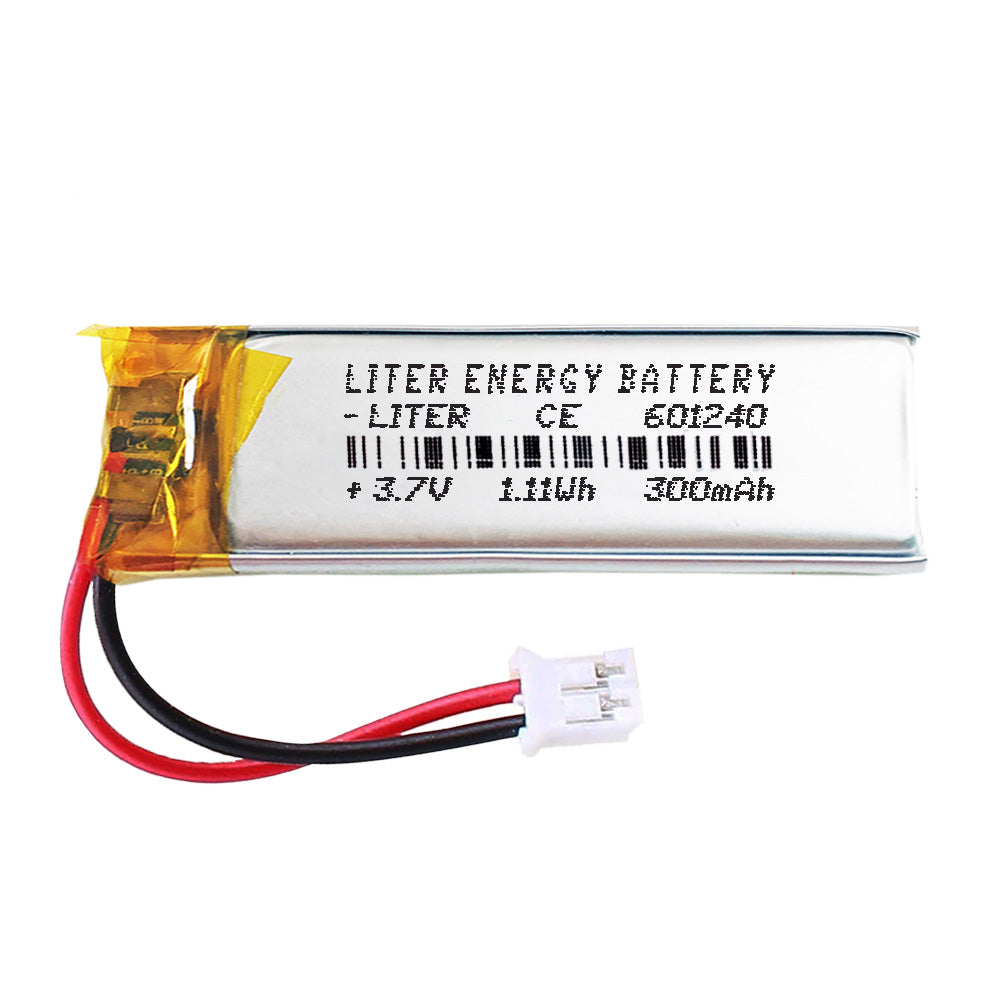Batería 601240 LiPo 3.7V 300mAh 1.11Wh Recargable Conector PH2.0 (JST-PHR-02) Tipo B Litio: Asegúrese Que la polaridad del Dispositivo Coincide con la batería 42x12x6mm (PH2|300mAh|601240)