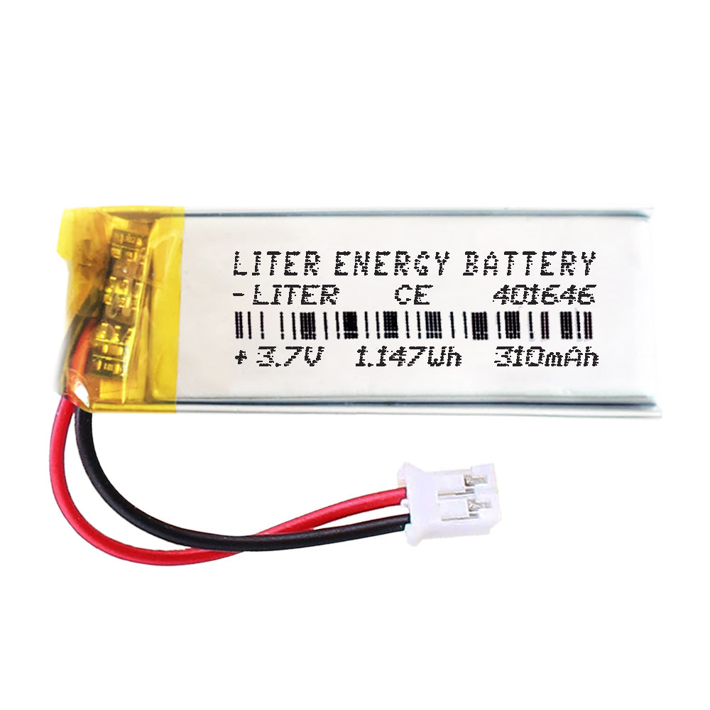 Batería 401646 LiPo 3.7V 310mAh 1.147Wh Recargable Conector PH2.0 (JST-PHR-02) Tipo B Litio: Asegúrese Que la polaridad del Dispositivo Coincide con la batería 48x16x4mm (PH2|310mAh|401646)