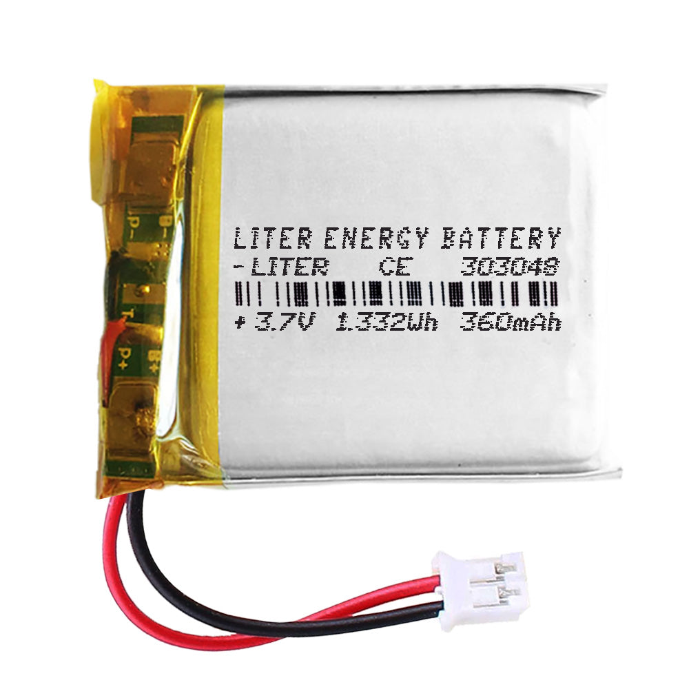 Batería 303048 LiPo 3.7V 360mAh 1.332Wh Recargable Conector PH2.0 (JST-PHR-02) Tipo B Litio: Asegúrese Que la polaridad del Dispositivo Coincide con la batería 50x30x3mm (PH2|360mAh|303048)