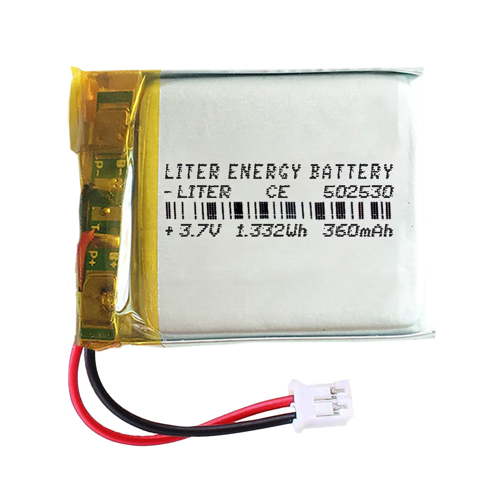 Batería 502530 LiPo 3.7V 360mAh 1.332Wh Recargable Conector PH2.0 (JST-PHR-02) Tipo B Litio: Asegúrese Que la polaridad del Dispositivo Coincide con la batería 32x25x5mm (PH2|360mAh|502530)