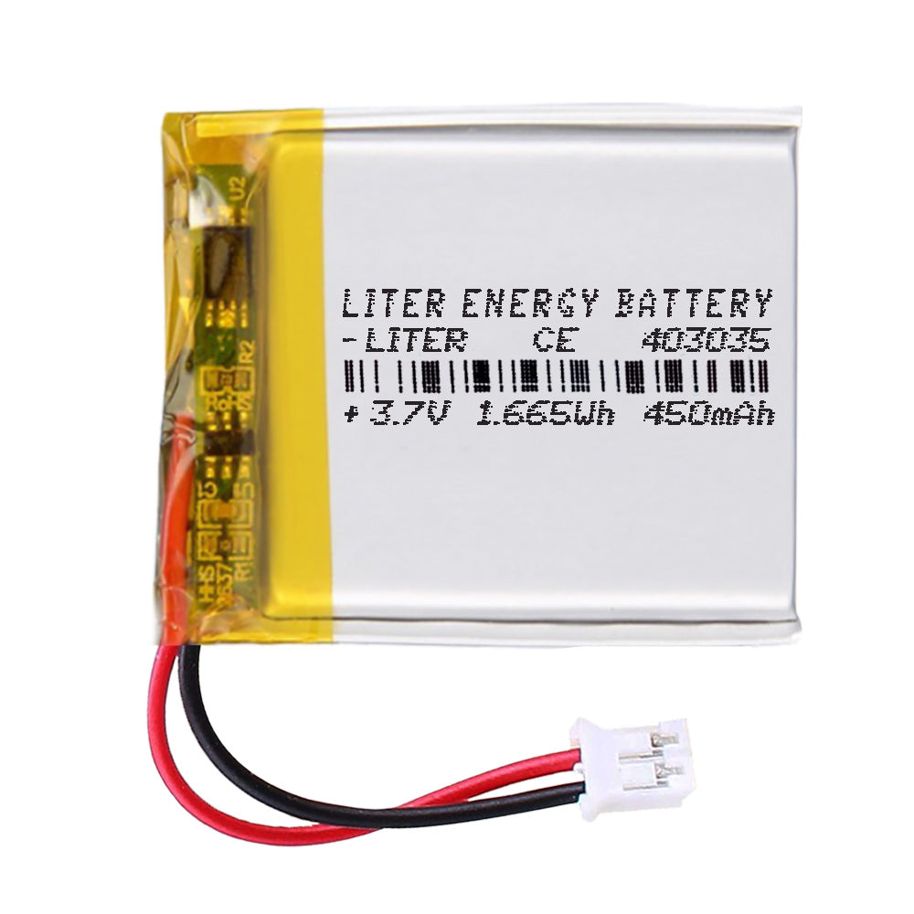 Batería 403035 LiPo 3.7V 450mAh 1.665Wh Recargable Conector PH2.0 (JST-PHR-02) Tipo B Litio: Asegúrese Que la polaridad del Dispositivo Coincide con la batería 37x30x4mm (PH2|450mAh|403035)