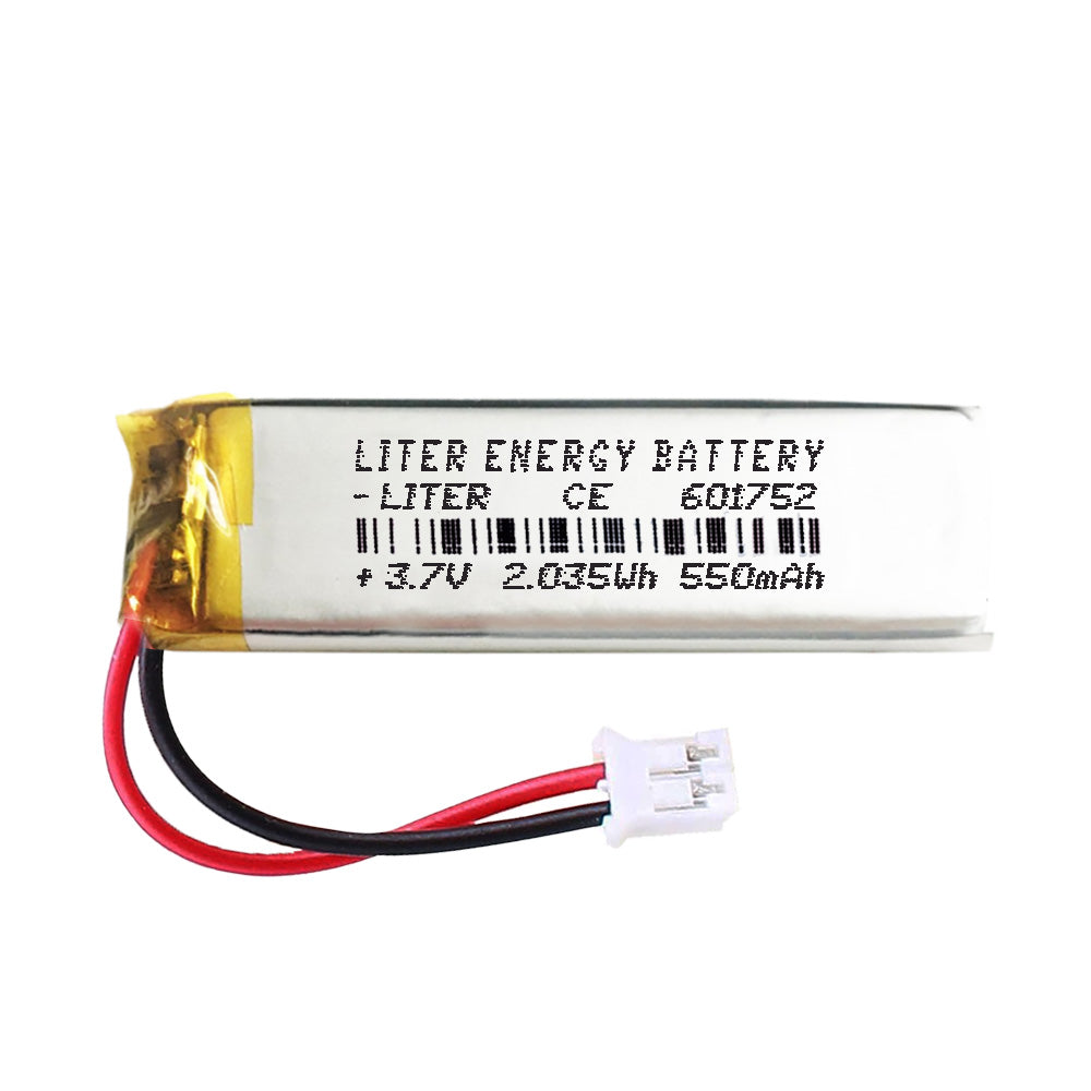 Batería 601752 LiPo 3.7V 550mAh 2.035Wh Recargable Conector PH2.0 (JST-PHR-02) Tipo B Litio: Asegúrese Que la polaridad del Dispositivo Coincide con la batería 54x17x6mm (PH2|550mAh|601752)