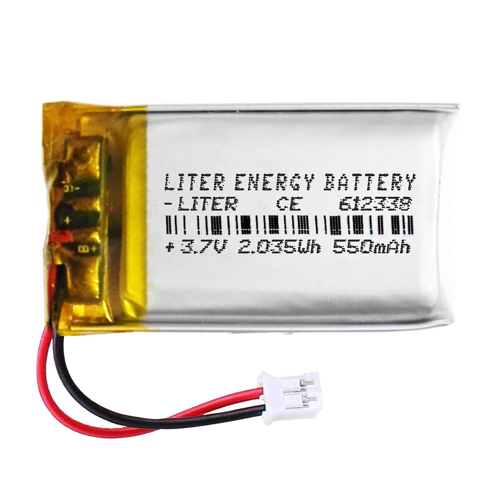 Batería 612338 LiPo 3.7V 550mAh 2.035Wh Recargable Conector PH2.0 (JST-PHR-02) Tipo B Litio: Asegúrese Que la polaridad del Dispositivo Coincide con la batería 40x23x6.5mm(PH2|550mAh|612338)