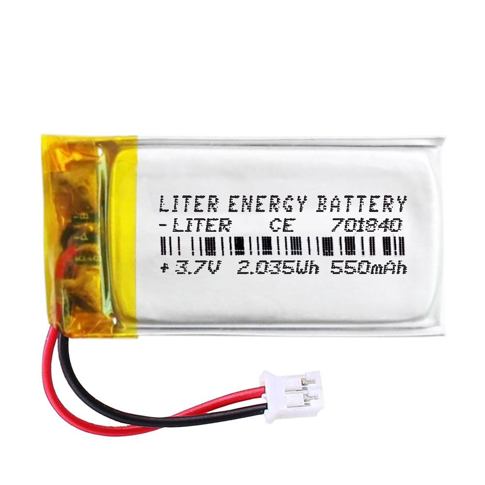 Batería 701840 LiPo 3.7V 550mAh 2.035Wh Recargable Conector PH2.0 (JST-PHR-02) Tipo B Litio: Asegúrese Que la polaridad del Dispositivo Coincide con la batería 42x18x7mm (PH2|550mAh|701840)