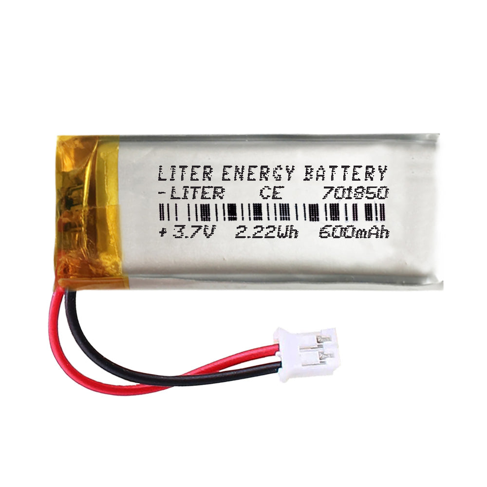 Batería 701850 LiPo 3.7V 600mAh 2.22Wh Recargable Conector PH2.0 (JST-PHR-02) Tipo B Litio: Asegúrese Que la polaridad del Dispositivo Coincide con la batería 52x18x7mm (PH2|600mAh|701850)