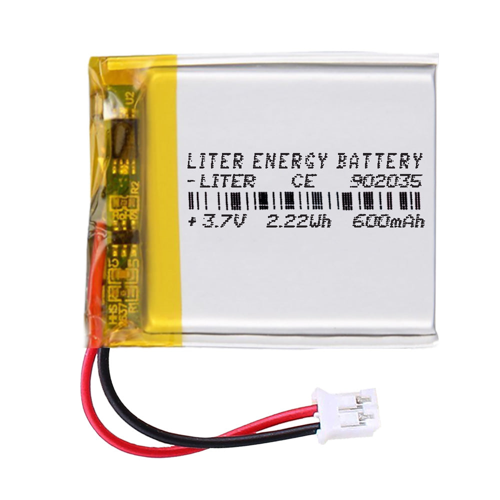 Batería 902035 LiPo 3.7V 600mAh 2.22Wh Recargable Conector PH2.0 (JST-PHR-02) Tipo B Litio: Asegúrese Que la polaridad del Dispositivo Coincide con la batería 37x20x9mm (PH2|600mAh|902035)