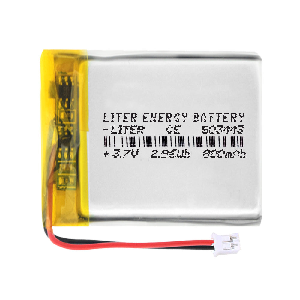 Batería 503443 LiPo 3.7V 800mAh 2.96Wh Recargable Conector PH2.0 (JST-PHR-02) Tipo B Litio: Asegúrese Que la polaridad del Dispositivo Coincide con la batería 45x34x5mm (PH2|800mAh|503443)