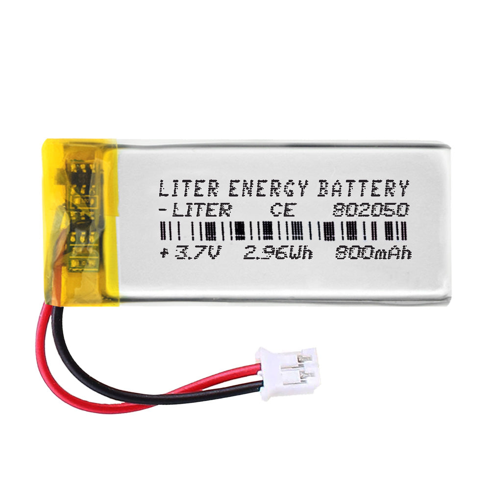 Batería 802050 LiPo 3.7V 800mAh 2.96Wh Recargable Conector PH2.0 (JST-PHR-02) Tipo B Litio: Asegúrese Que la polaridad del Dispositivo Coincide con la batería 52x20x8mm (PH2|800mAh|802050)