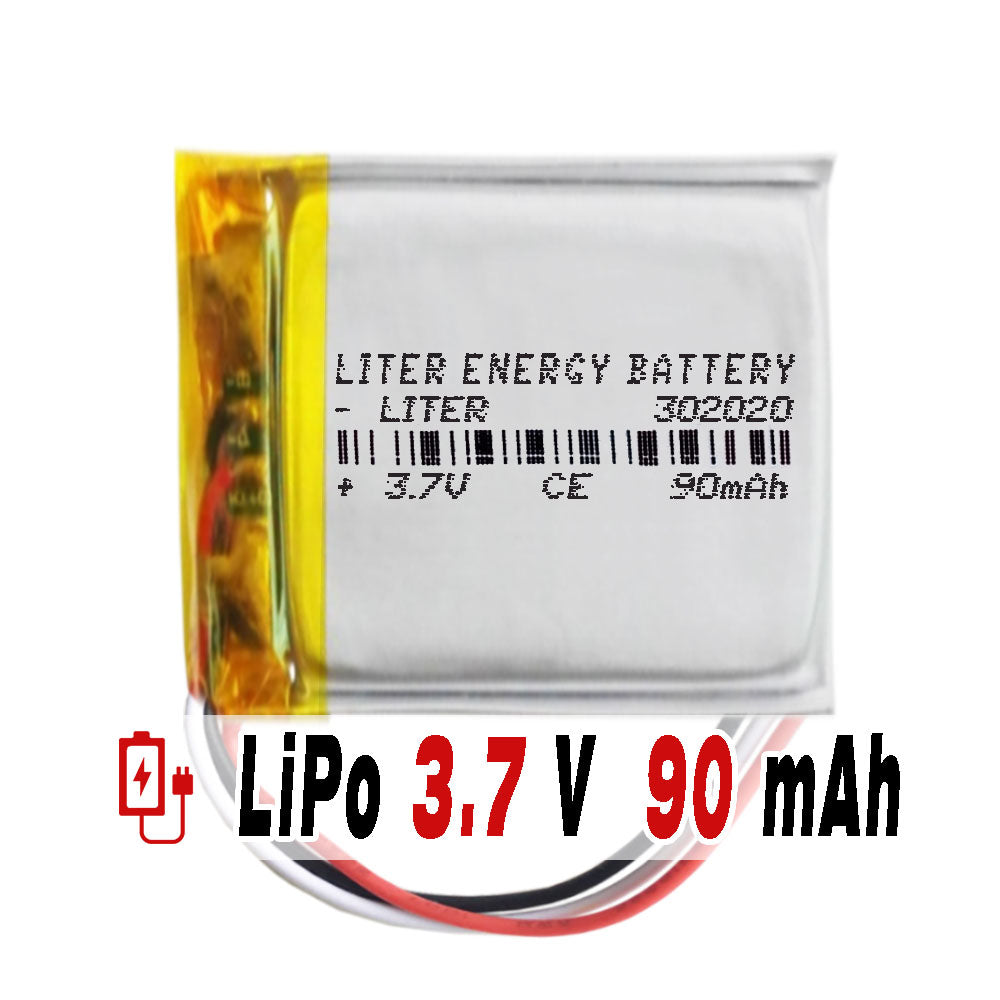 Batería 3 cables 302020 LiPo 3.7V 90mAh 0.37Wh 1S 5C Liter Energy Battery Recargable con PCM termistor NTC smartwatch reloj electrónica No apta para Radio Control 22x20x3mm (3P|90mAh|302020)