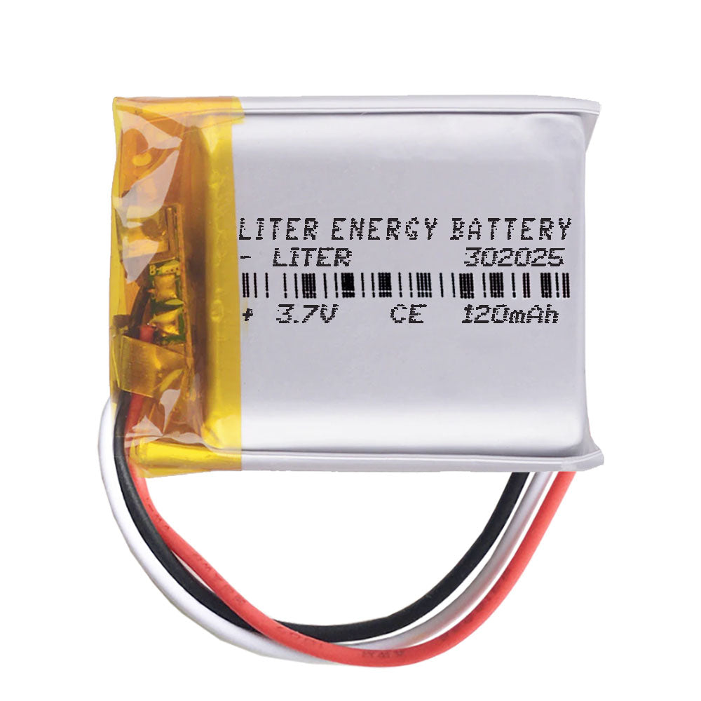 Batería 3 cables 302025 LiPo 3.7V 120mAh 0.444Wh 1S 5C Liter Energy Battery Recargable con PCM termistor NTC smartwatch reloj electrónica No apta para Radio Control 27x20x3mm (3P|120mAh|302025)