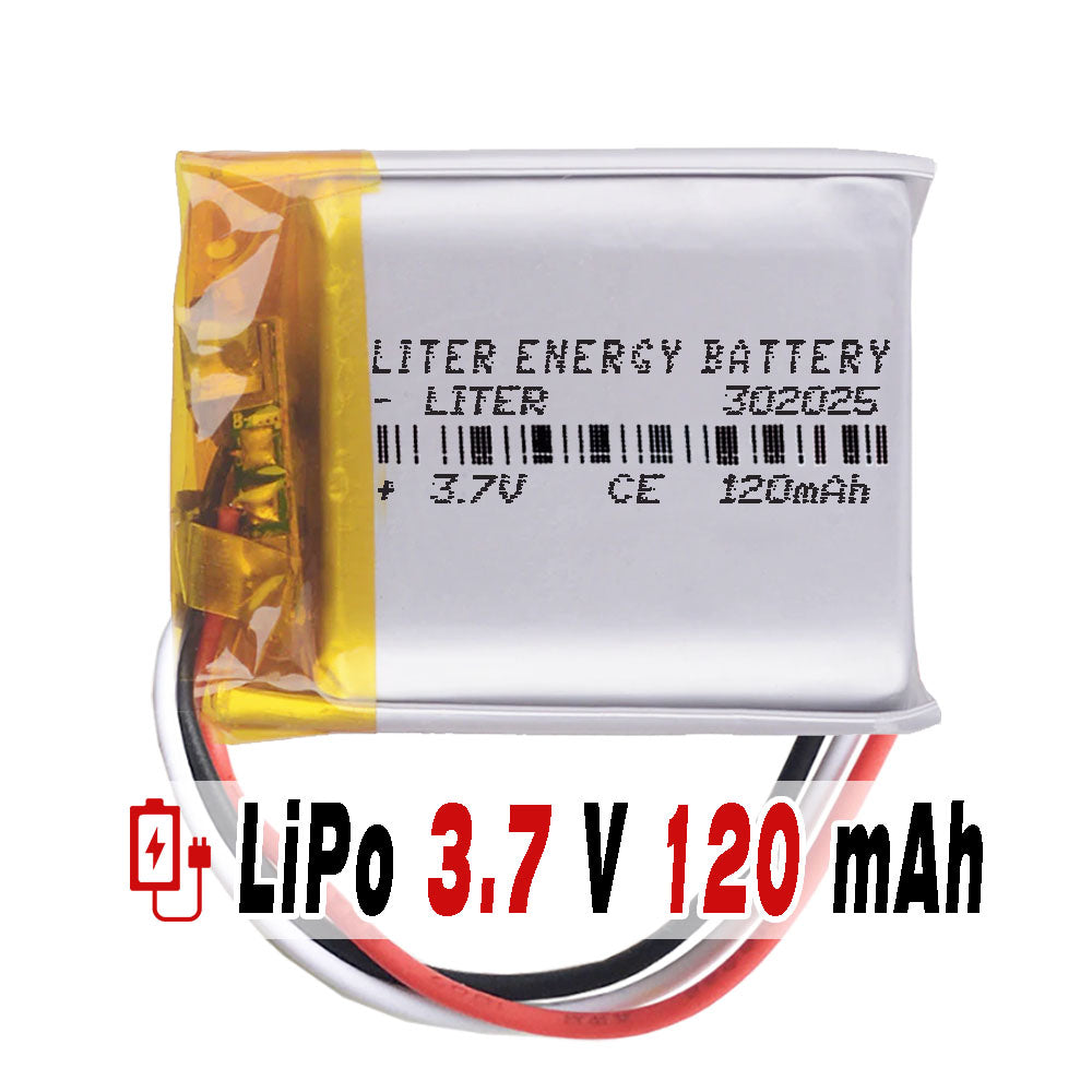 Batería 3 cables 302025 LiPo 3.7V 120mAh 0.444Wh 1S 5C Liter Energy Battery Recargable con PCM termistor NTC smartwatch reloj electrónica No apta para Radio Control 27x20x3mm (3P|120mAh|302025)