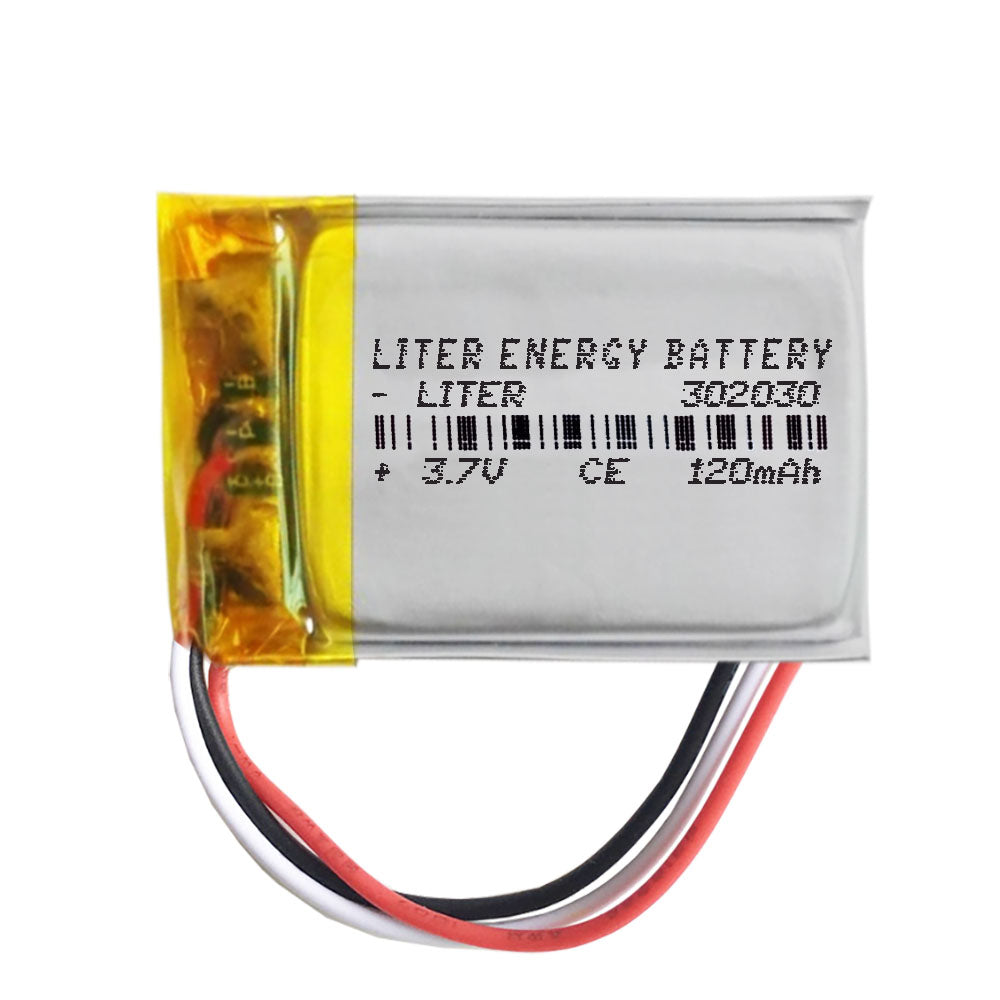 Batería 3 cables 302030 LiPo 3.7V 120mAh 0.444Wh 1S 5C Liter Energy Battery Recargable con PCM termistor NTC smartwatch reloj electrónica No apta para Radio Control 32x20x3mm (3P|120mAh|302030)