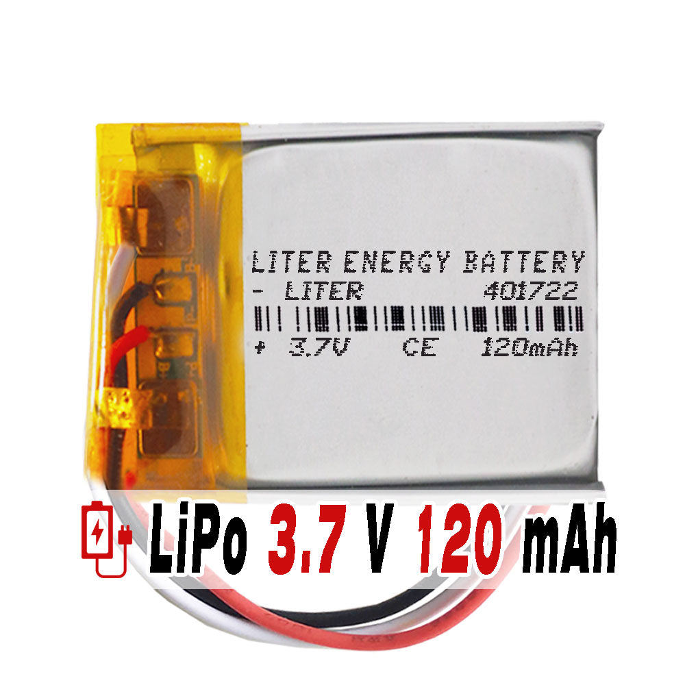 Batería 3 cables 401722 LiPo 3.7V 120mAh 0.444Wh 1S 5C Liter Energy Battery Recargable con PCM termistor NTC smartwatch reloj electrónica No apta para Radio Control 24x17x4mm (3P|120mAh|401722)