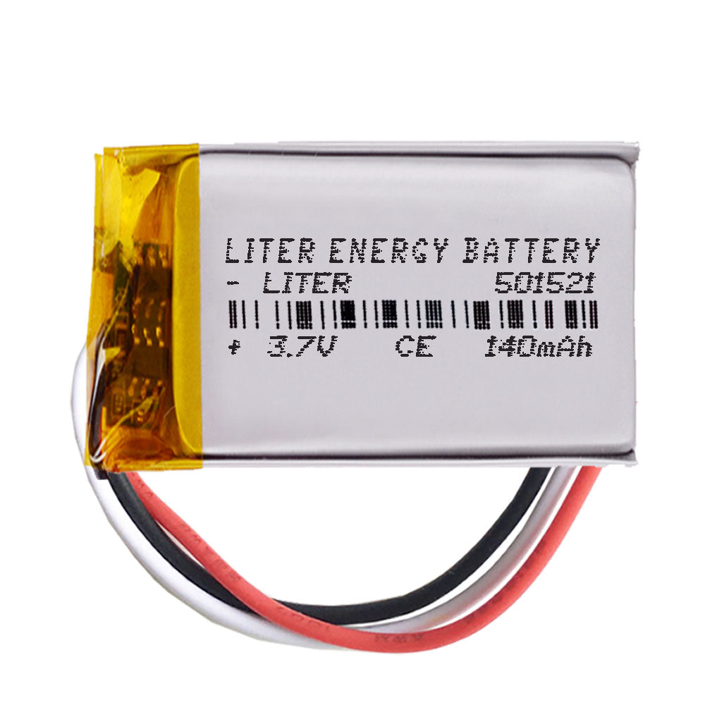 Batería 3 cables 501521 LiPo 3.7V 140mAh 0.518Wh 1S 5C Liter Energy Battery Recargable con PCM termistor NTC smartwatch reloj electrónica No apta para Radio Control 23x15x5mm (3P|140mAh|501521)