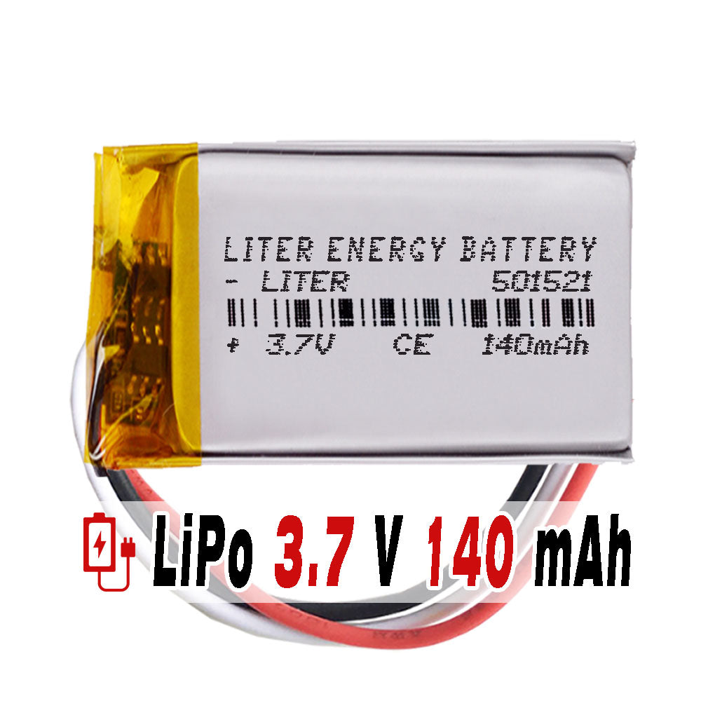 Batería 3 cables 501521 LiPo 3.7V 140mAh 0.518Wh 1S 5C Liter Energy Battery Recargable con PCM termistor NTC smartwatch reloj electrónica No apta para Radio Control 23x15x5mm (3P|140mAh|501521)