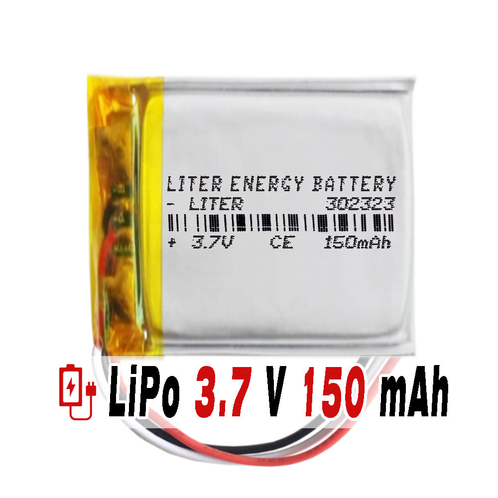 Batería 3 cables 302323 LiPo 3.7V 150mAh 0.555Wh 1S 5C Liter Energy Battery Recargable con PCM termistor NTC smartwatch reloj electrónica No apta para Radio Control 25x23x3mm (3P|150mAh|302323)