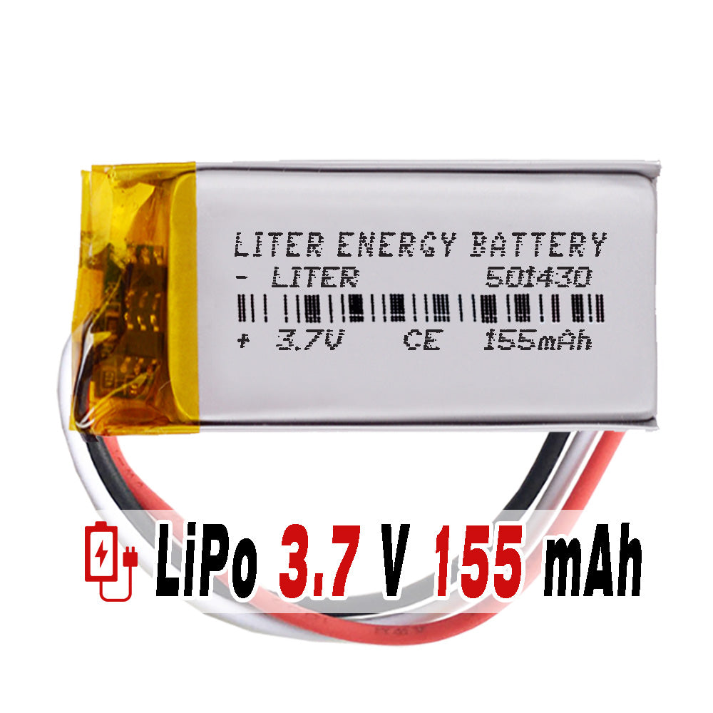 Batería 3 Cables 501430 LiPo 3.7V 155mAh 0.542Wh 1S 5C Liter Energy Battery Recargable con PCM termistor NTC smartwatch Reloj electrónica No Apta para Radio Control 32x14x5mm (3P|155mAh|501430)