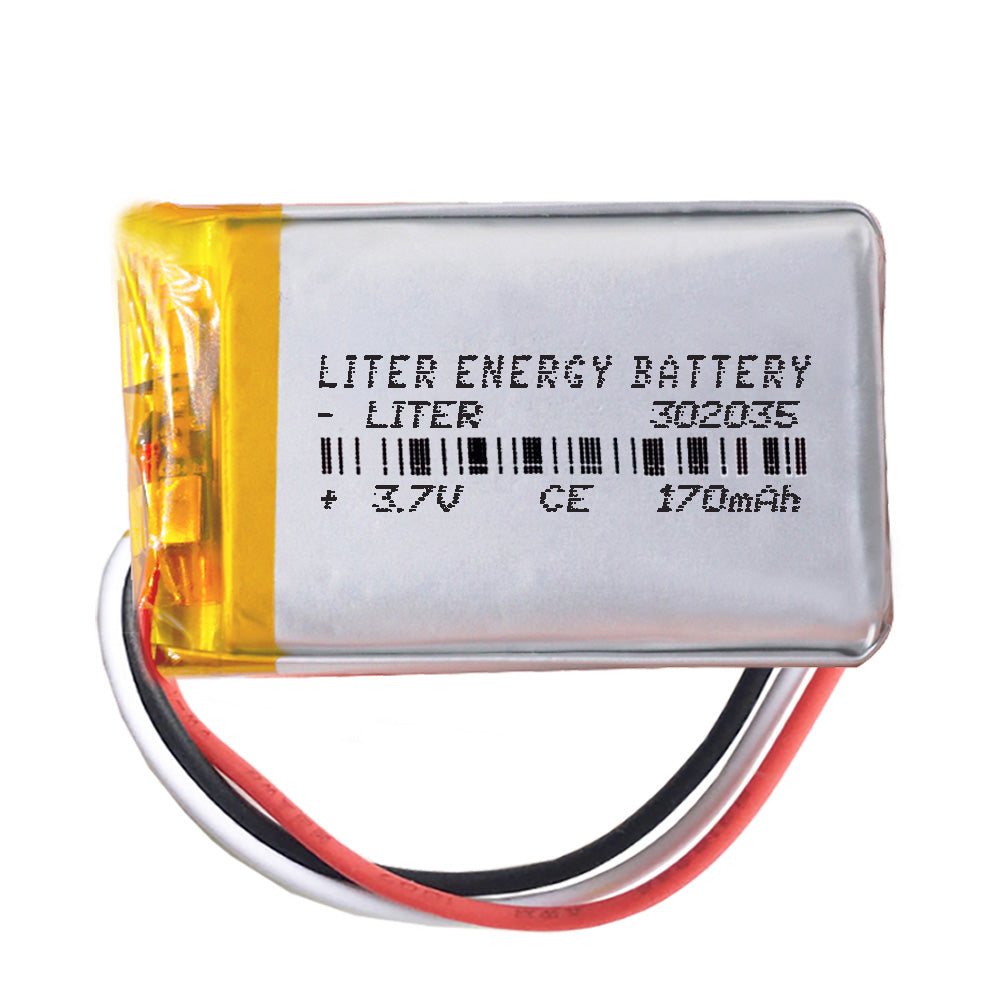 Batería 3 cables 302035 LiPo 3.7V 170mAh 0.629Wh 1S 5C Liter Energy Battery Recargable con PCM termistor NTC smartwatch reloj electrónica No apta para Radio Control 37x20x3mm (3P|170mAh|302035)