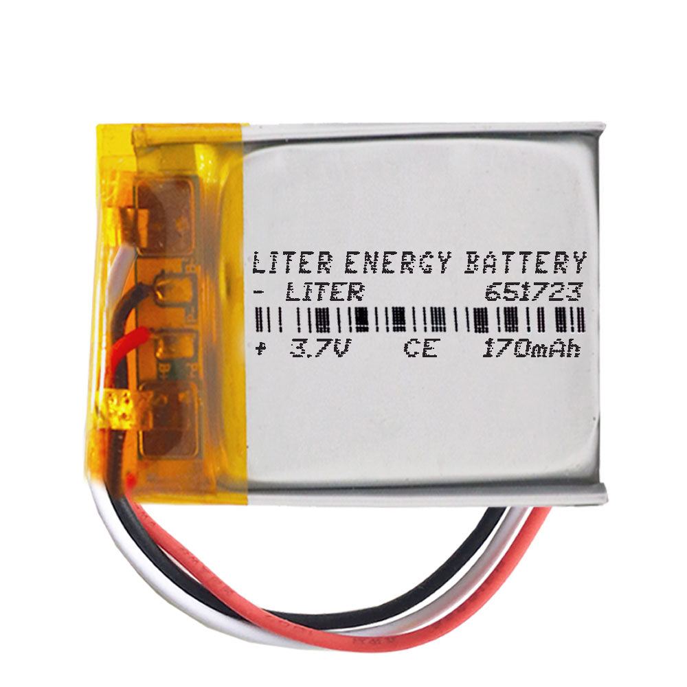 Batería 3 cables 651723 LiPo 3.7V 170mAh 0.629Wh 1S 5C Liter Energy Battery Recargable con PCM termistor NTC smartwatch reloj electrónica No apta para Radio Control 25x17x6.5mm (3P|170mAh|651723)
