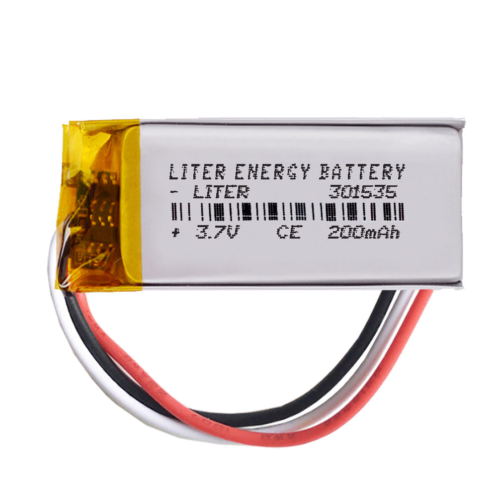 Batería 3 cables 301535 LiPo 3.7V 200mAh 0.74Wh 1S 5C Liter Energy Battery Recargable con PCM termistor NTC smartwatch reloj electrónica No apta para Radio Control 37x15x3mm (3P|200mAh|301535)